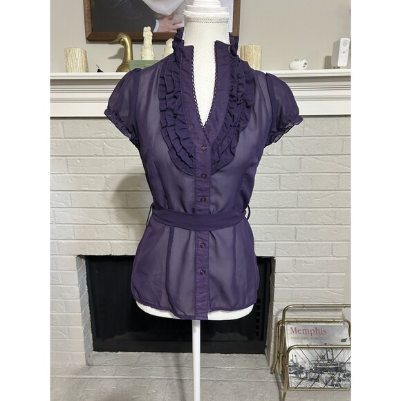 Y2K Vintage Sz S Womens Purple Ruffled Top Whimisigoth Goth Vampire Vamp - Picture 1 of 6